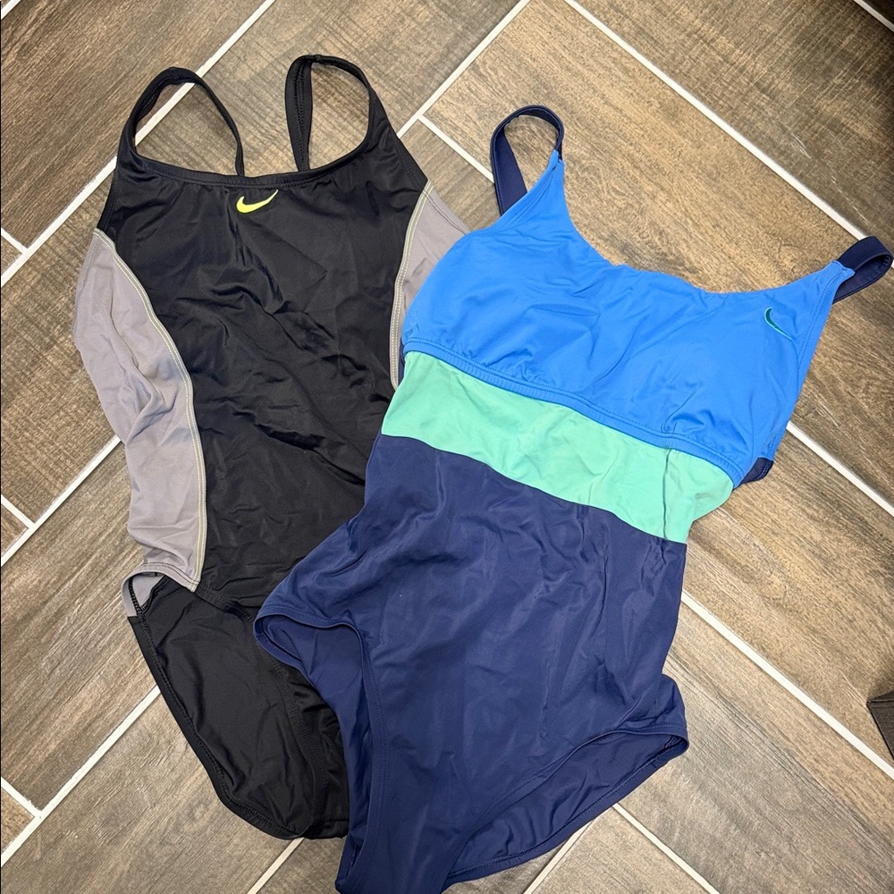 Nike Women's One Piece Swimsuits - Black, Blue, and Green